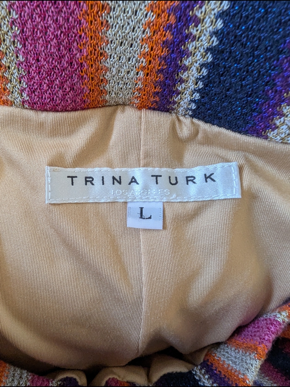 Trina Turk Multi-Color Striped Knit Top with Beige Lining - Picture 12 of 12
